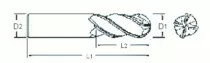 Fraise 4 dents carbure micro-grain hémisphérique queue cylindrique - revêtu série longue